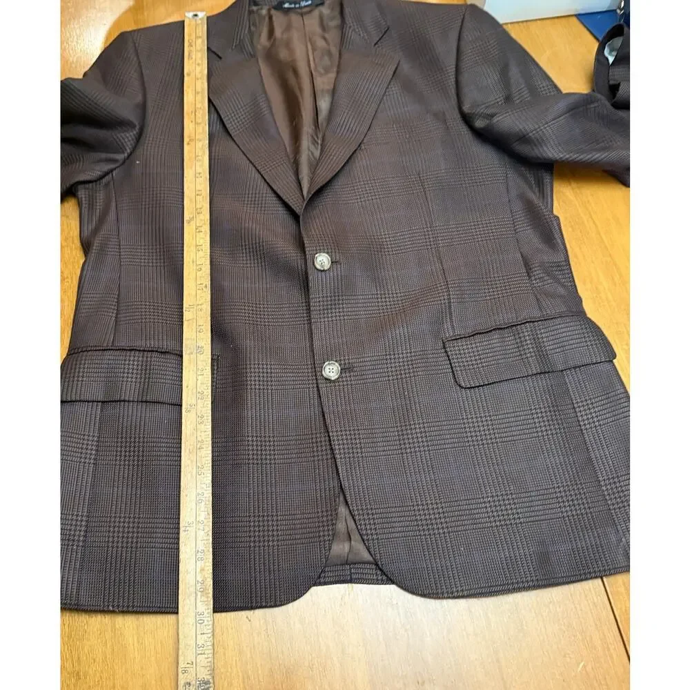 ELI THOMAS Santana Row Brown GlenPlaid Huddersfield Blazer Silk Super 120s Spain